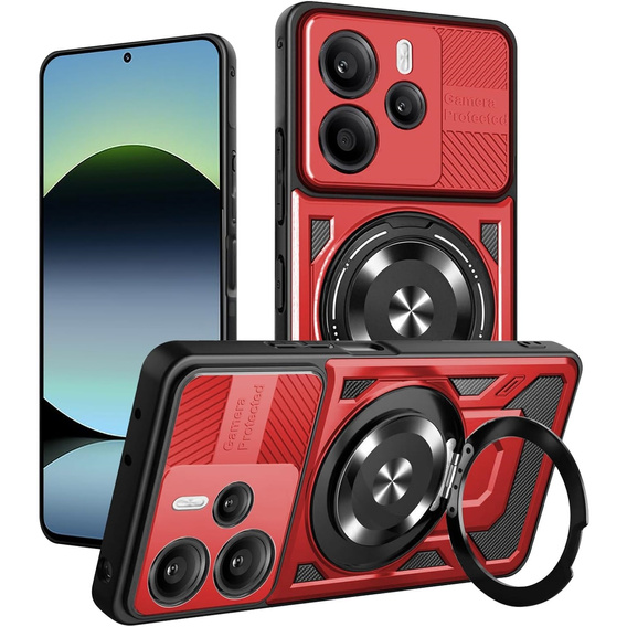 Etui Magnetyczne z Podstawką do Xiaomi Redmi Note 14 4G – Czerwone