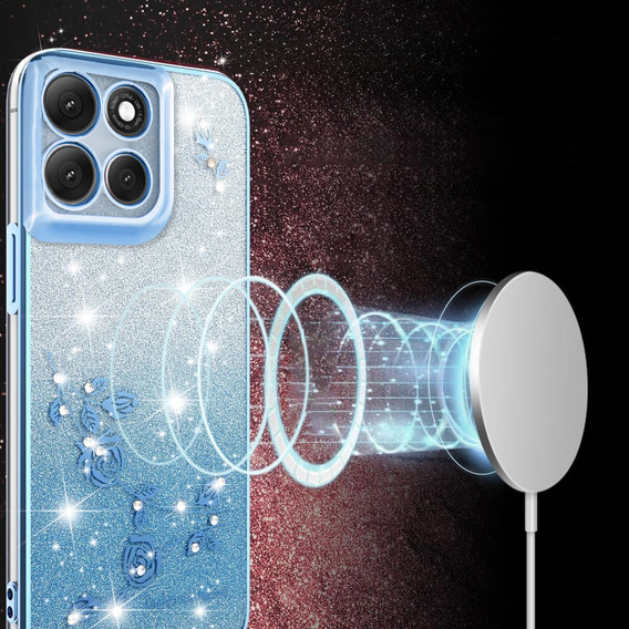 Etui do Motorola Moto G56 5G, Glitter Flower, niebieskie