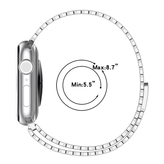 Stalowa Bransoleta do Apple Watch 1/2/3/4/5/6/7/8/9/10/11/SE Ultra 1/2/3 42/44/45/46/49mm, Srebrna