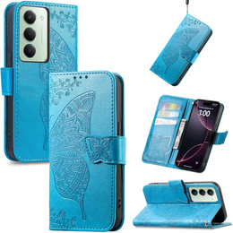 Etui z klapką do Xiaomi Redmi 15 5G / 4G, z wytłoczonym wzorem motyla, niebieskie