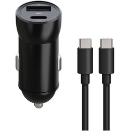 Maxlife ładowarka samochodowa PD/QC MXCC-04 20W (1× USB-C + 1× USB) + kabel USB-C – USB-C 60W, czarna