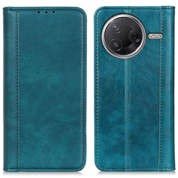 Etui z klapką do Xiaomi Poco F7 Pro / F7 Ultra – skórzane (split leather), zielone, z podstawką i kieszenią na kartę