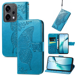 Etui z klapką do Oppo Reno 14, z wytłoczonym wzorem motyla, niebieskie