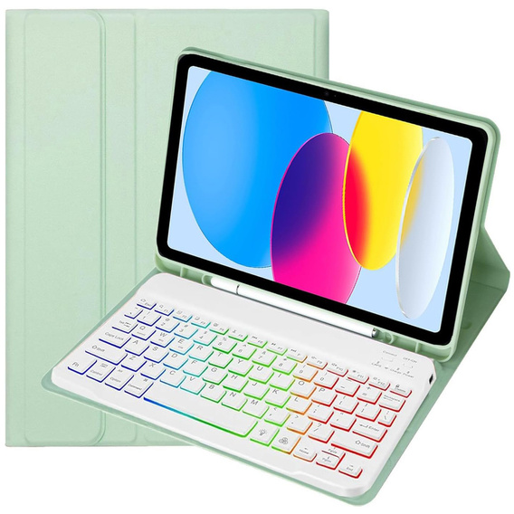 Etui z podświetlaną klawiaturą bluetooth do iPad 10.9 2022 (10 gen.), zielone