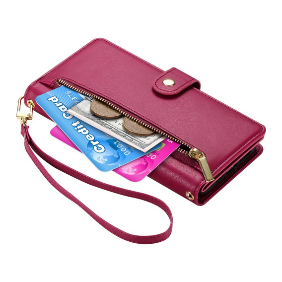 Etui z klapką do Oppo Reno 13 Pro 5G, Wallet Zipper Pocket, czerwone