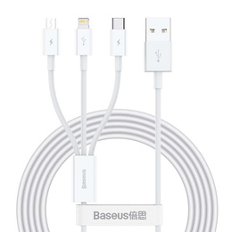 Baseus kabel 3‑w‑1 Superior 1,5 m (USB‑Lightning‑USB‑C‑Micro USB) - Biały