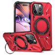 Etui do iPhone 16 Pro, pancerne z podstawką i blaszką do uchwytu, czerwone