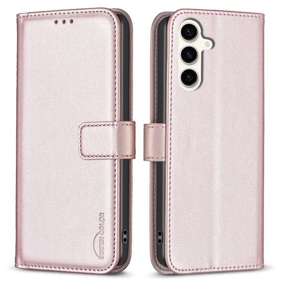 Etui z klapką do Samsung Galaxy S23 FE, BINFEN Wallet, różowe rose gold + szkło 9H