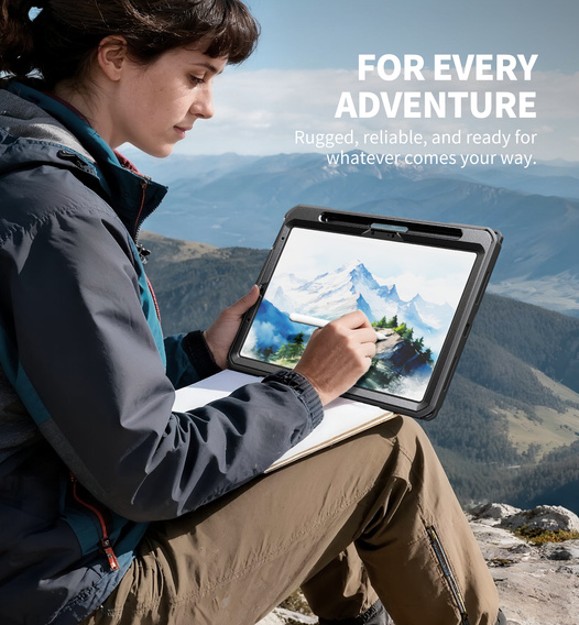 Etui Dexnor 360° do iPad Air 11" 2025/2024 (7/6 gen.), z paskiem i miejscem na rysik - czarne