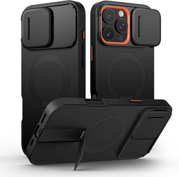 SURITCH Magnetyczne etui ochronne do iPhone 16 Pro Max z osłoną kamery i podstawką - czarne