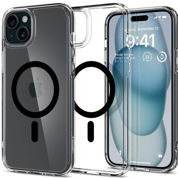 Etui z MagSafe Spigen do iPhone 15, Ultra Hybrid, Przezroczyste / Czarne
