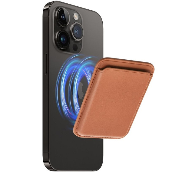 Portfel magnetyczny na karty do iPhone 12 / 13 / 14 / 15 / 16, Leather Mag Wallet, kompatybilny z MagSafe – brązowy