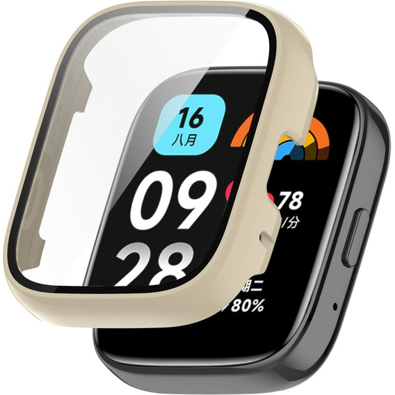 2w1 Etui + Szkło Hartowane do Xiaomi Redmi Watch 3 Active, Beżowy