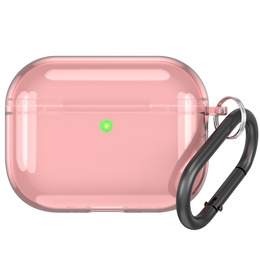 Etui silikonowe do AirPods Pro 3 z karabińczykiem, przezroczyste / różowe