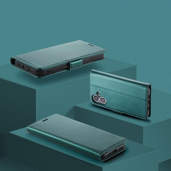 Etui do iPhone 17, ERBORD Glossy Litchi, portfel z klapką, zielone