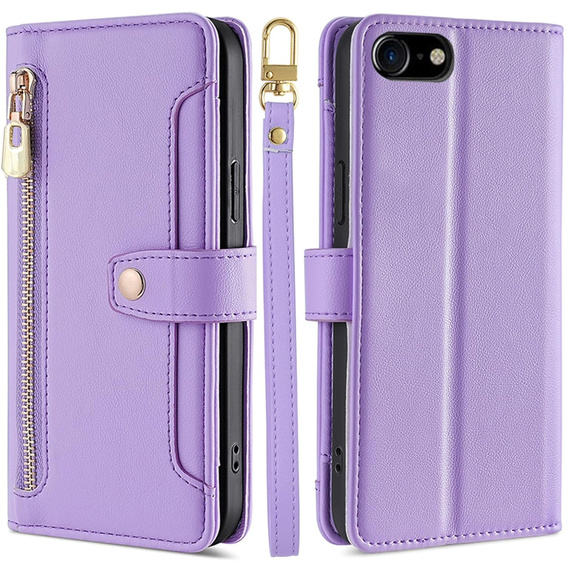 Etui z klapką do iPhone 16E, Wallet Zipper Pocket, fioletowe