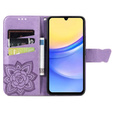 Etui z klapką do Samsung Galaxy A15, Butterfly, fioletowe + szkło 9H