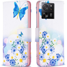 Etui z klapką do Xiaomi 13T / 13T Pro, Wallet, Butterfly & Flowers białe