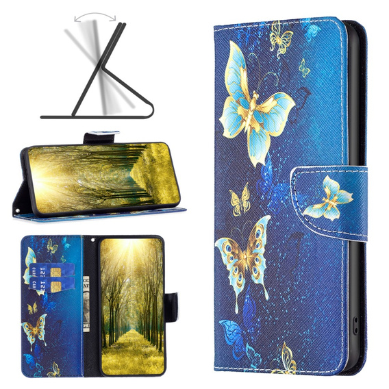 Etui z klapką do Samsung Galaxy A25 5G, Wallet, butterfly, niebieskie + szkło 9H