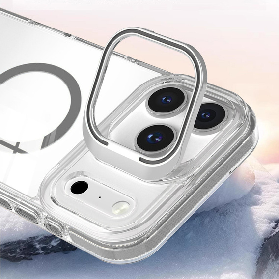 Etui do iPhone 17 Pro, do MagSafe, z podstawką, przezroczyste z szarymi akcentami