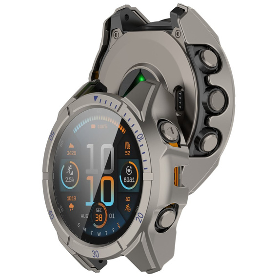 2w1 Etui + Szkło Hartowane do Garmin Fenix 8 43mm, Tytanowy / Niebieski