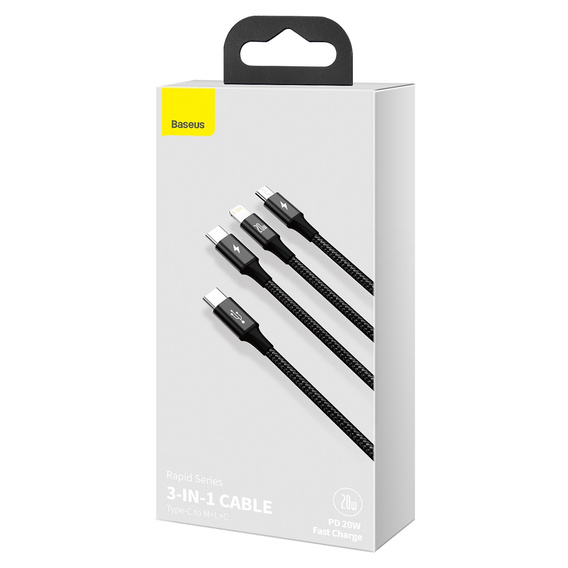 Baseus Rapid Series 3‑w‑1 kabel 20 W 1,5 m – czarny