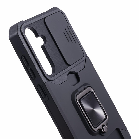 Etui pancerne do Samsung Galaxy S23 FE, Camera Slide Card Slot, czarne + szkło 9H