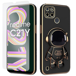 Zestaw Etui Electro do Realme C21Y/C25Y, Astronauta, Czarne + szkło