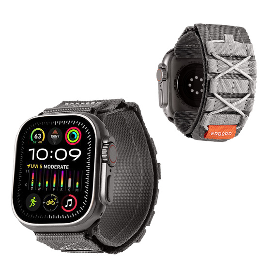 Pasek Nylonowy ERBORD Runner do Apple Watch 1/2/3/4/5/6/7/8/9/10/11/SE Ultra 1/2/3 42/44/45/46/49mm, Szary