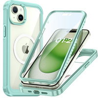 Etui do iPhone 15, Pancerne Full Protect 360° do MagSafe, szkło na ekran, zielone