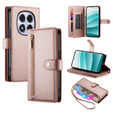 Etui z klapką do Xiaomi Redmi Note 14 Pro 5G / Poco X7 5G, Wallet Zipper Pocket, różowe