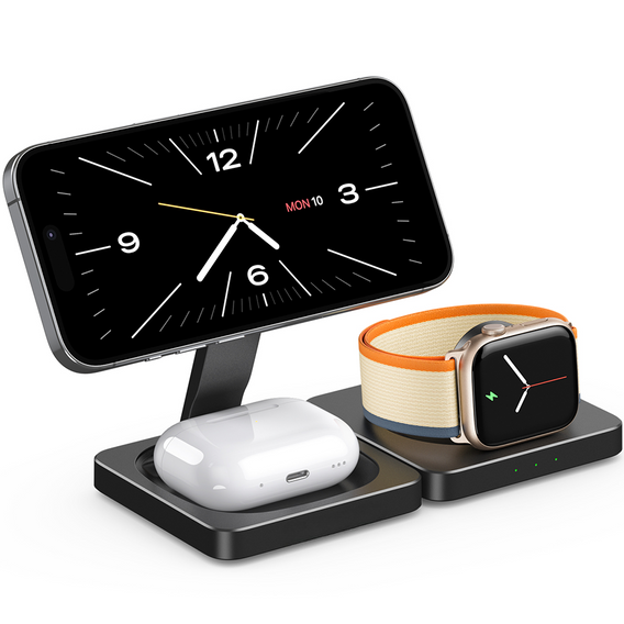 Bezprzewodowa ładowarka indukcyjna do MagSafe 3w1 15W, czarna