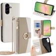 Etui z klapką do Samsung Galaxy A56 5G, Wallet Zipper Pocket, z lusterkiem, białe