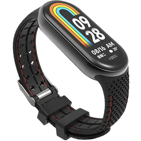 Pasek Silikonowy do Xiaomi Smart Mi Band 8 / Xiaomi Smart Mi Band 9, Czarny / Czerwony