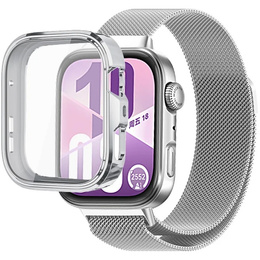 Bransoleta Milanese + Etui z osłoną na ekran do Huawei Watch Fit 4 Pro, Srebrna