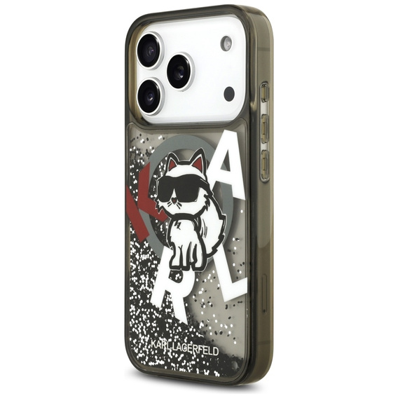 Etui Karl Lagerfeld do iPhone 17 Pro, Liquid Glitter Choupette MagSafe, czarne