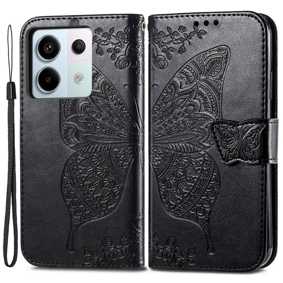 Etui z klapką do Xiaomi Redmi Note 13 Pro 5G, Butterfly, czarne