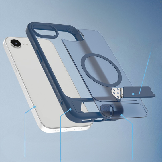 Etui do iPhone 16E, Kickstand Matt Case, do MagSafe, niebieskie