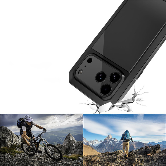 Etui do iPhone 17 Pro, pancerne, z wbudowanym szkłem, czarne