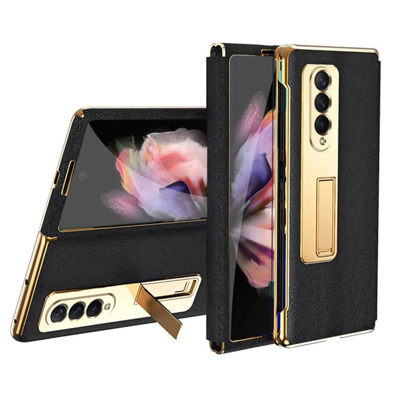 Etui ze szkłem do Samsung Galaxy Z Fold 4 5G, Kickstand Cross Texture, Black