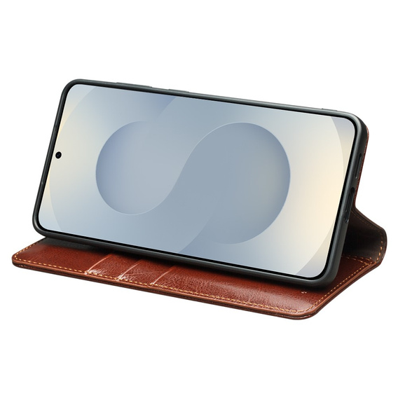 Skórzane etui portfelowe z funkcją podstawki do Samsung Galaxy S25 Edge – elegancja i funkcjonalność - brązowe