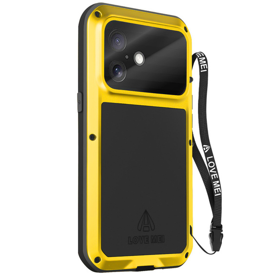 Etui Love Mei do iPhone 17, pancerne ze szkłem, żółte