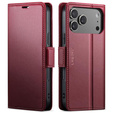 Etui do iPhone 17 Pro, ERBORD Glossy Litchi, portfel z klapką, czerwone