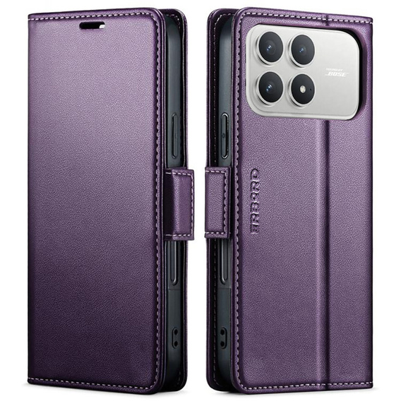 Etui do Xiaomi Poco F8 Pro, ERBORD Glossy Litchi, portfel z klapką, fioletowe