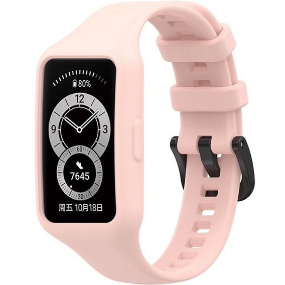 Pasek Silikonowy z Etui do Huawei Band 6, Różowy