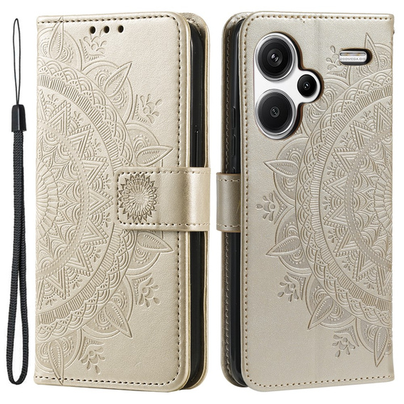 Etui z klapką do Xiaomi Redmi Note 13 Pro+, Mandala, złote