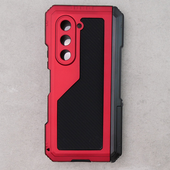 Etui pancerne do Samsung Galaxy Z Fold 5 5G, aluminiowe, z podstawką i miejscem na rysik, czerwone