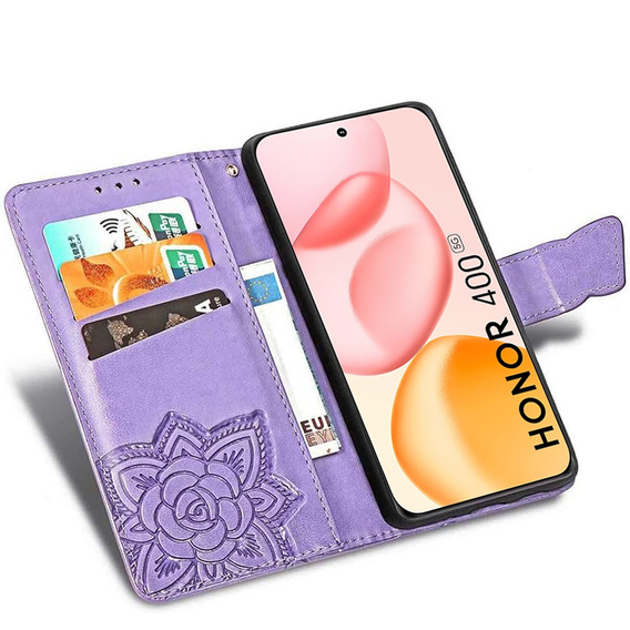 Etui z klapką do Honor 400 5G, Butterfly, fioletowe
