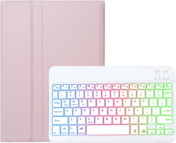 Etui z podświetlaną klawiaturą bluetooth do iPad 11" 2025 A16 (11 gen.) / iPad 10.9" 2022 (10 gen.), różowe