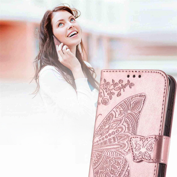 Etui z klapką do Xiaomi 15T, Butterfly, różowe rose gold